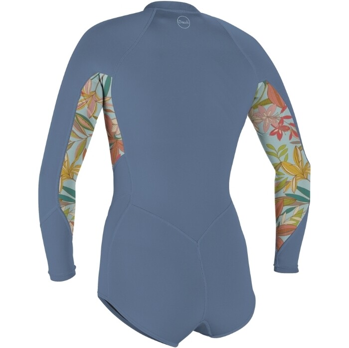 2024 O'Neill Womens Bahia 2/1mm Long Sleeve Front Zip Shorty Wetsuit 5363 - Infinity / Dahlia